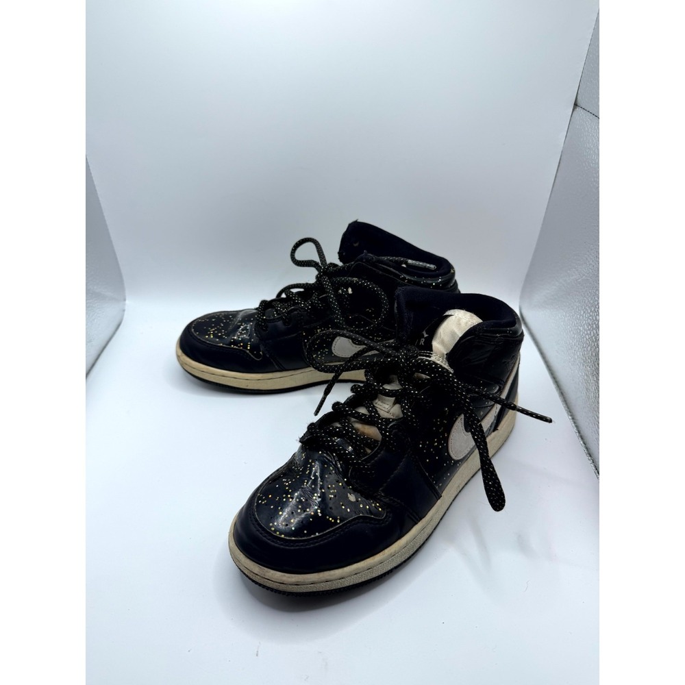 Nike Air Jordan 1 Mid SE GS AV5174-001 Unisex Kids 4 Sneaker Black Glitter Shoes